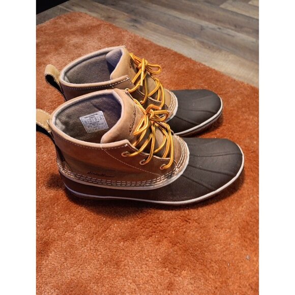 Eddie Bauer Duck Boots Women’s Brown Blue Leather 8" Waterproof US 7M - Picture 3 of 11